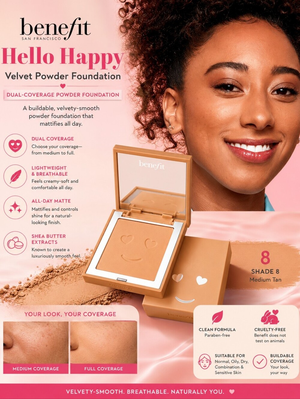 Benefit Hello Happy Velvet Powder Foundation – Shade 8